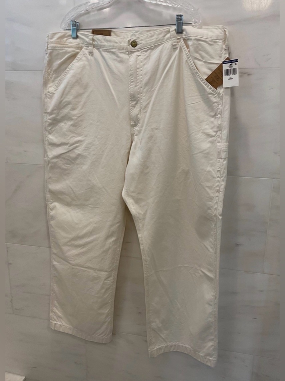 Polo Ralph Lauren Deckwash White Dungaree Fit Twill Carpenter Pants sz 40-30 Q59